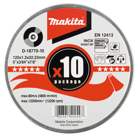 Plochý řezný kotouč Inox 125x1,2 mm WA60T, 10 ks. Makita D-18770-10