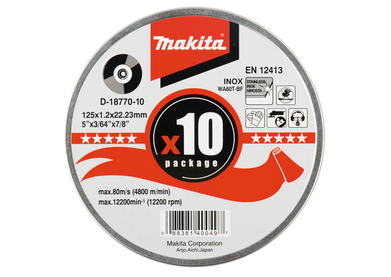 Plochý řezný kotouč Inox 125x1,2 mm WA60T, 10 ks. Makita D-18770-10