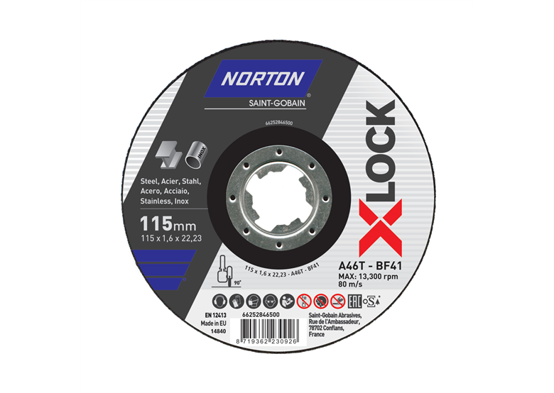 Řezný kotouč Norton A46T-115x1.6x22.23-T41 NOR-XLock