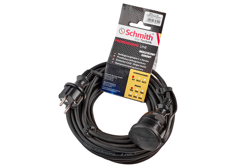 Gumový prodlužovací kabel, 3x1,5 mm, 15 m, černý Schmith SPPLJ-2-15